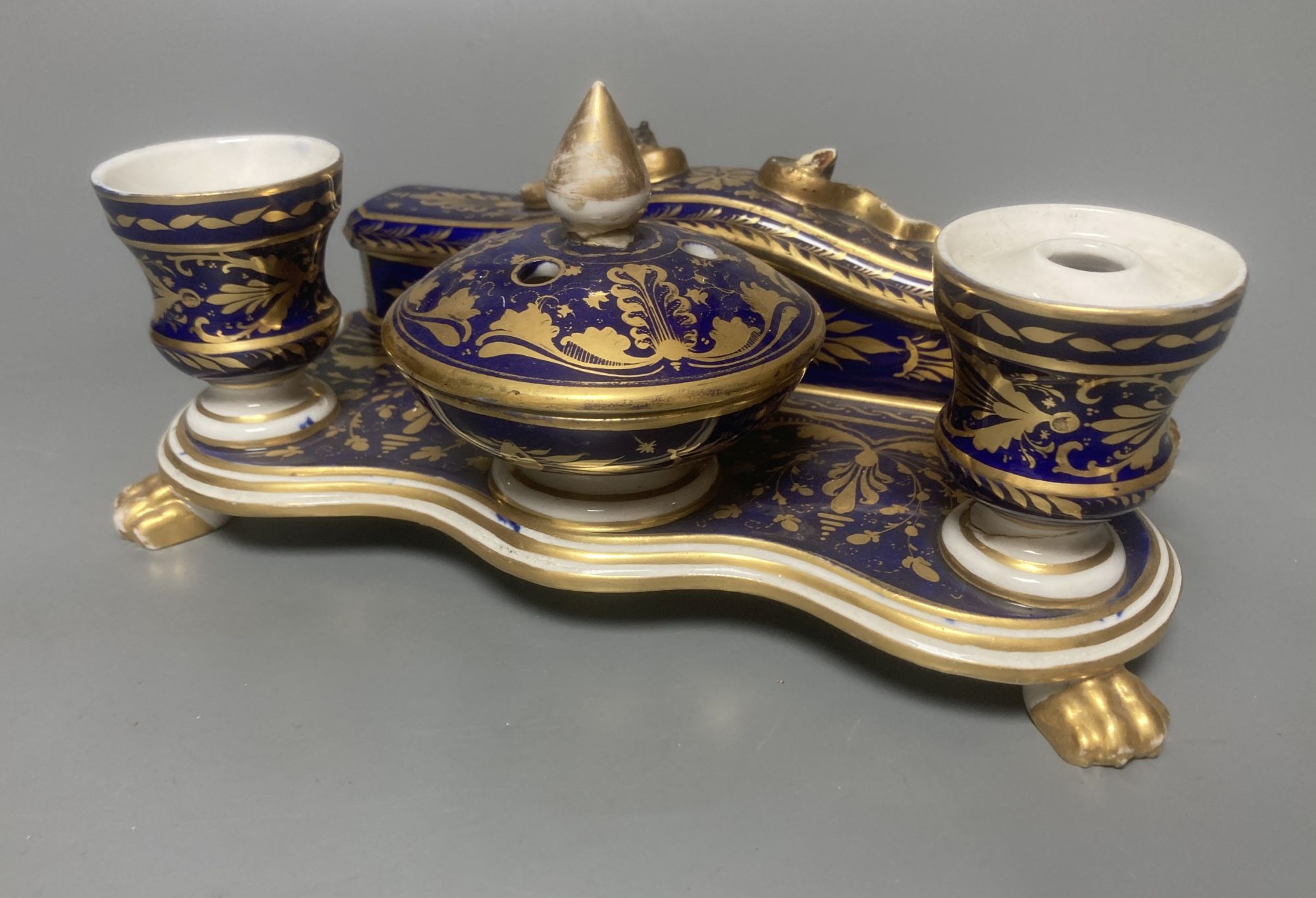 A Derby porcelain inkstand